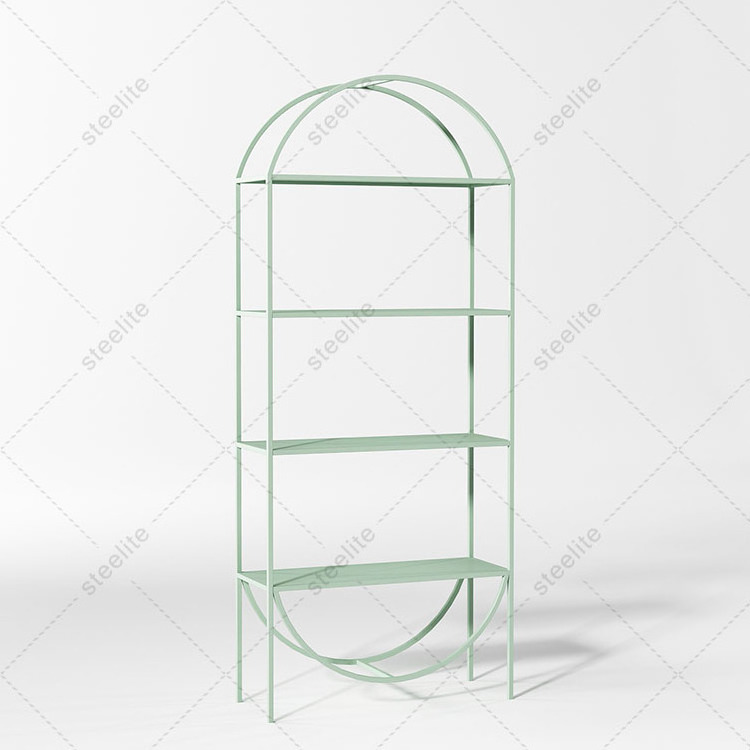 French Home office Iron Frame  Industrial Shelving Unit with 5 Glass Or Metal Tiers Shelves