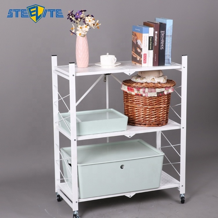 Factory Direct Balcony Furniture Folding Wheeled Storage Rack Detachable Shelves