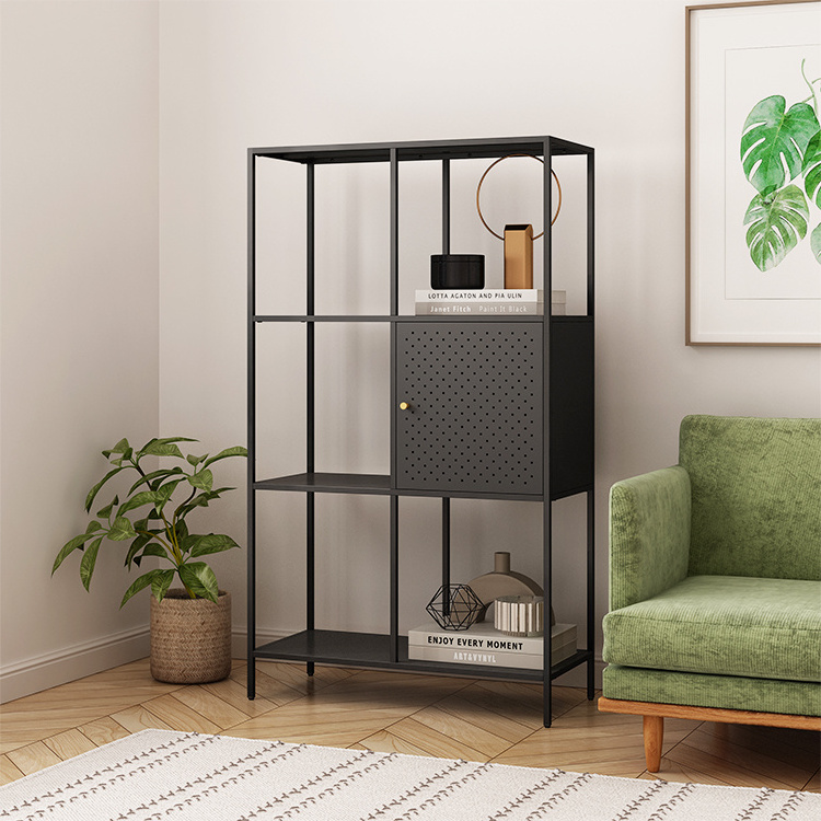 Living Room Office Metal Storage Shelf Corner 4 Layer Bookshelf Home Display Bookcase with storage cabinet