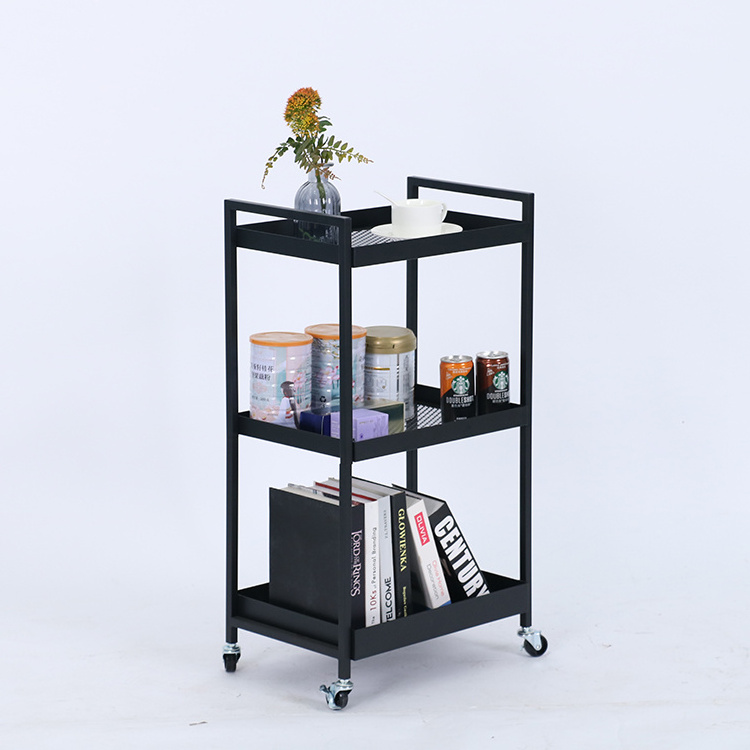 White Black Nordic Home Serving Candy Portable Metal Mobile Food Kitchen Trolley Bar Cart