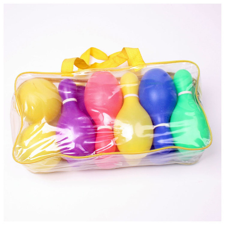 Wholesale Eco friendly  kids beach Skittles toys ,plastic bowling ball with bag