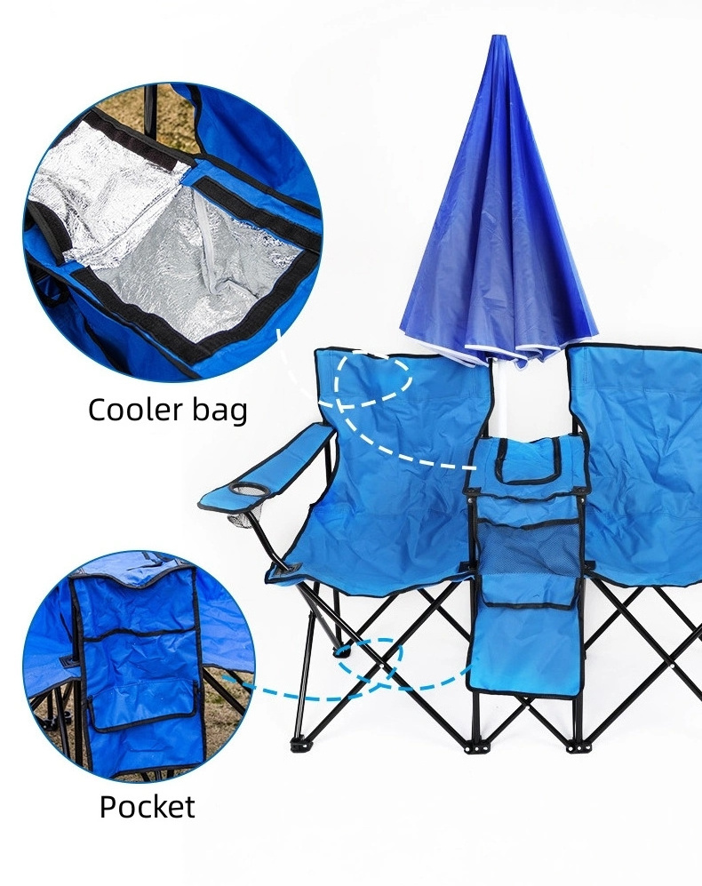 Customized Double-Seat Folding Chair with Umbrella for Camping Beach Kitchen Hotel Park Bedroom School Exterior Use