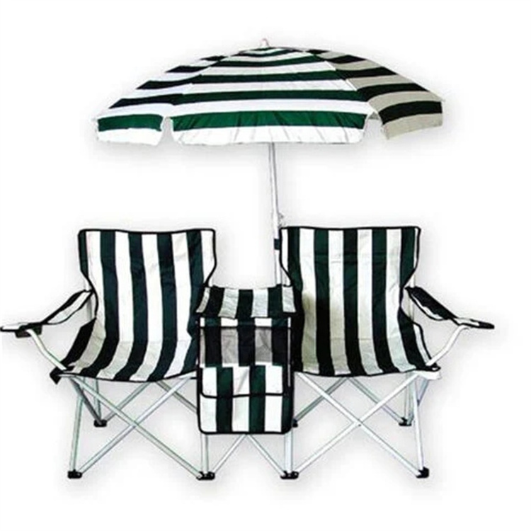 Customized Double-Seat Folding Chair with Umbrella for Camping Beach Kitchen Hotel Park Bedroom School Exterior Use