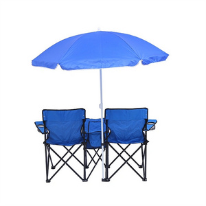 Customized Double-Seat Folding Chair with Umbrella for Camping Beach Kitchen Hotel Park Bedroom School Exterior Use