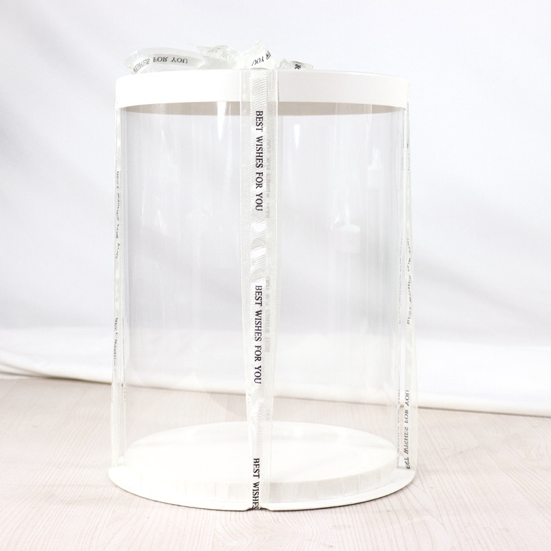 Tall Clear Cylindrical Pattern Transparent Round Cake Box Flower Gift Dustproof Exhibition Storage Box