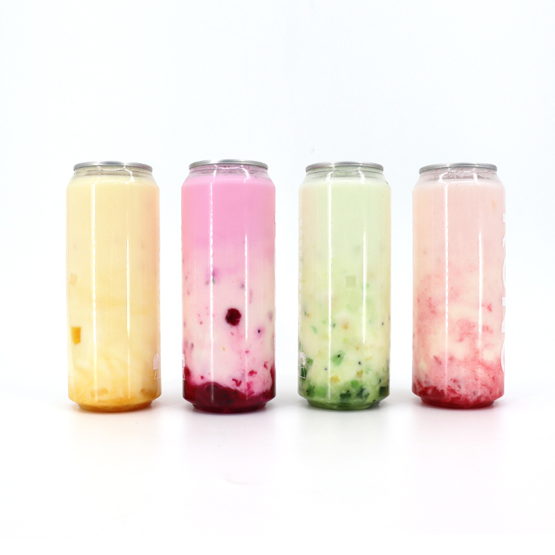 250ml 375ml 500ml Transparent Plastic PET Soda Beverage Can Ice Cream Cold Drinks Plastic Pop Can with Aluminum Easy Open Lid