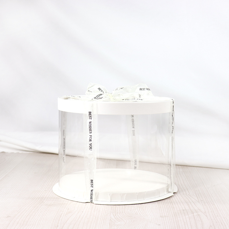 Tall Clear Cylindrical Pattern Transparent Round Cake Box Flower Gift Dustproof Exhibition Storage Box