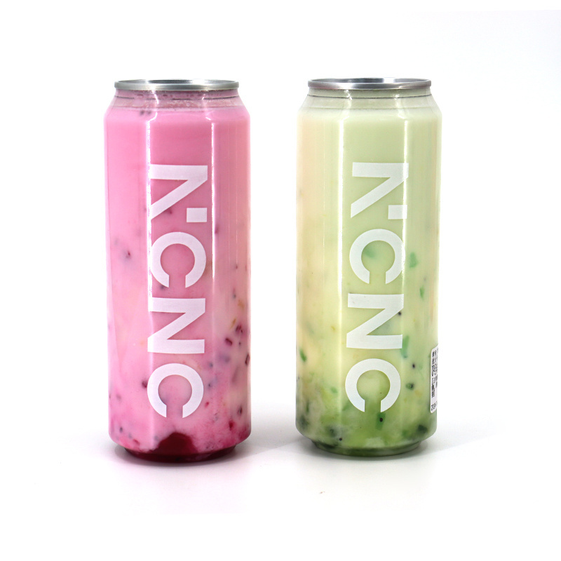 250ml 375ml 500ml Transparent Plastic PET Soda Beverage Can Ice Cream Cold Drinks Plastic Pop Can with Aluminum Easy Open Lid