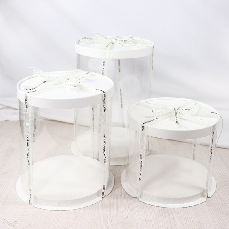 Tall Clear Cylindrical Pattern Transparent Round Cake Box Flower Gift Dustproof Exhibition Storage Box