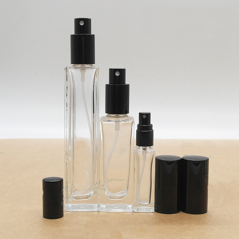 30ml 50ml 100ml Rectangle Shape Clear Empty Glass Perfume Bottle with Three Kind Colors Spray Cap