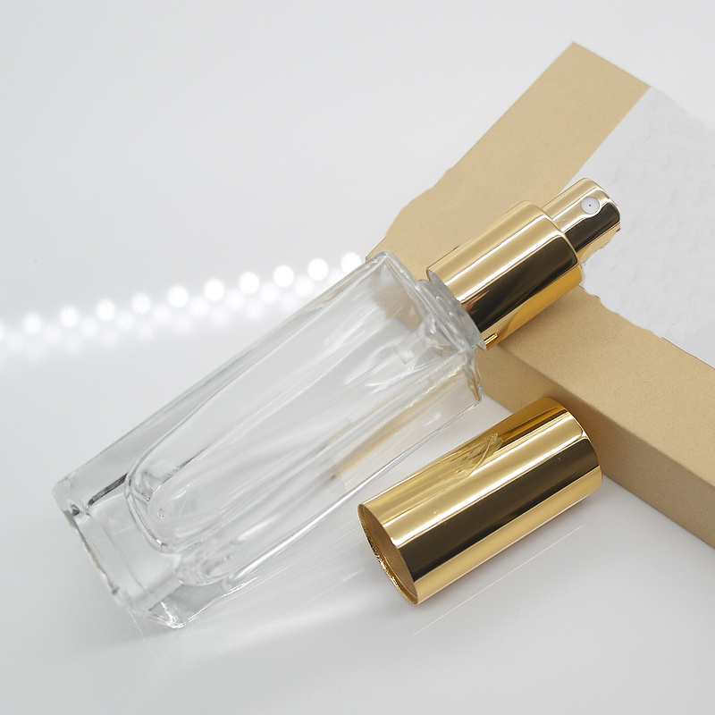 30ml 50ml 100ml Rectangle Shape Clear Empty Glass Perfume Bottle with Three Kind Colors Spray Cap