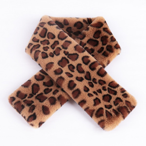 Luxury brand designer leopard print scarf 2023 warm winter faux fur scarf women long rabbit fur stole neck scarf