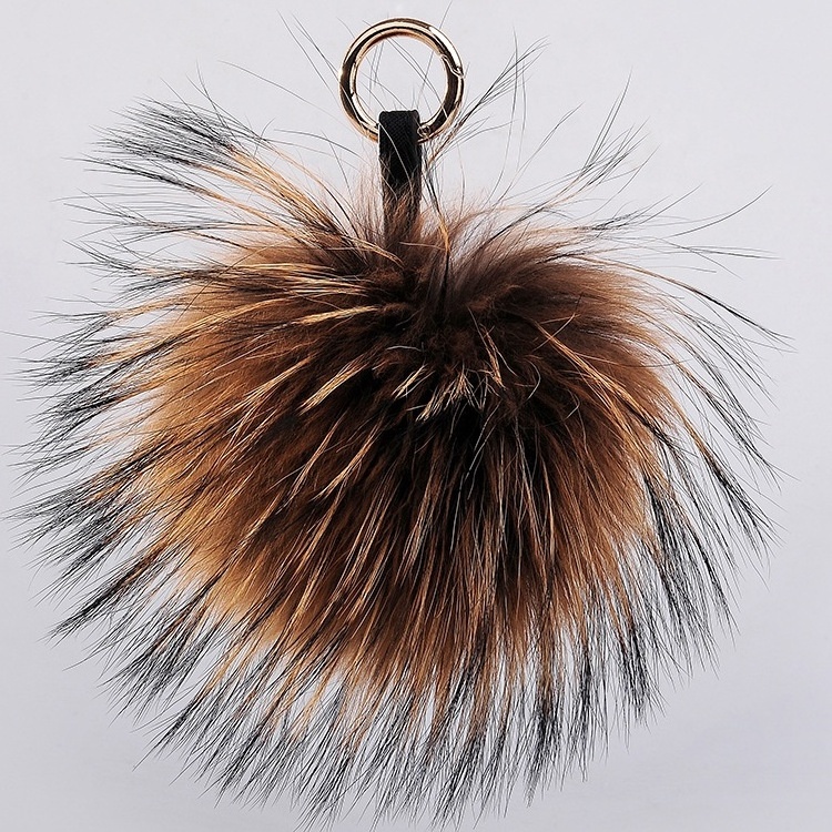 Colorful Raccoon Fur Ball Keychain Genuine Fur Pompoms Key Chain Pendant Raccoon Fur Poms Keychains