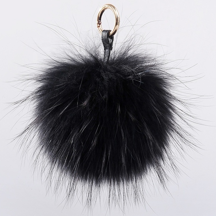 Colorful Raccoon Fur Ball Keychain Genuine Fur Pompoms Key Chain Pendant Raccoon Fur Poms Keychains