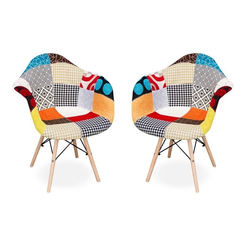 Living dinning room chair armchairs Luxury French Patchwork modern leisure Fabric Scandinavian wood leg dining chairs