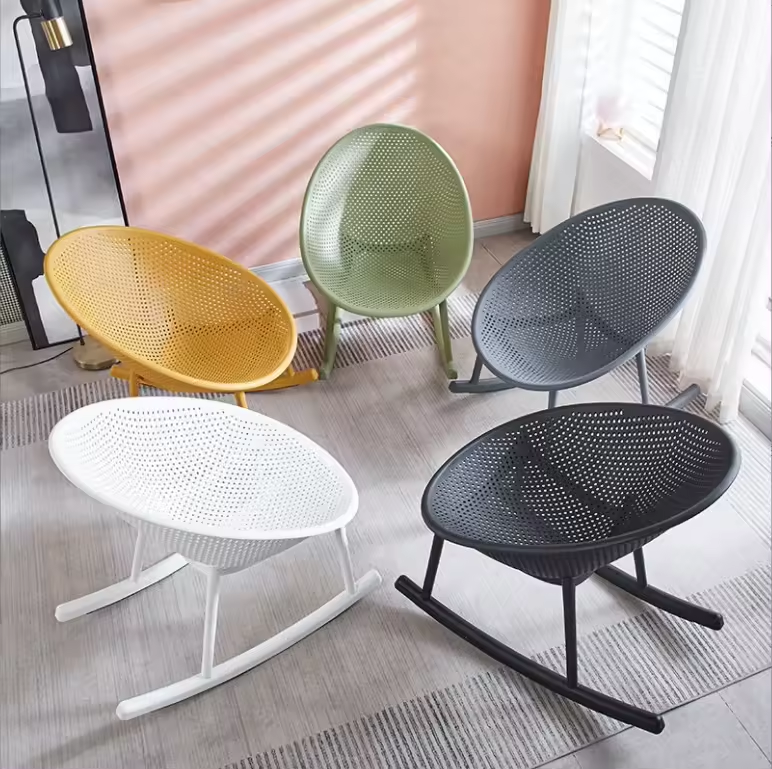 Wholesale Nordic furniture Round shape web plastic curved backrest plastic rocking chairs for restaurant leisure chairs