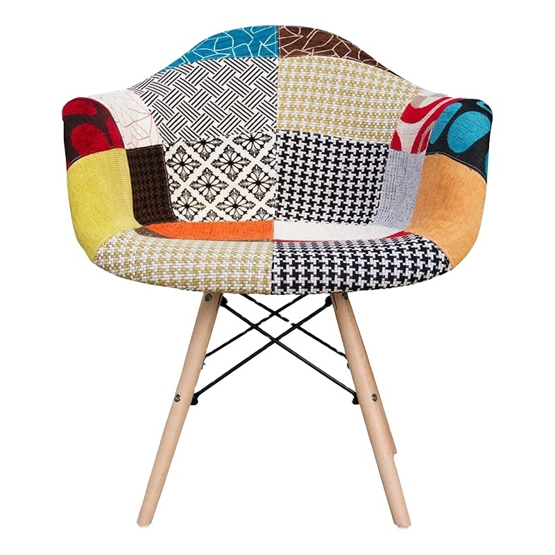 Living dinning room chair armchairs Luxury French Patchwork modern leisure Fabric Scandinavian wood leg dining chairs