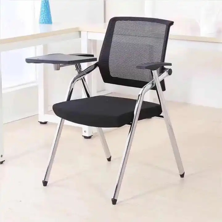 Wholesale modern office folding stool black stackable ergonomic school training chair with writing board or table attached