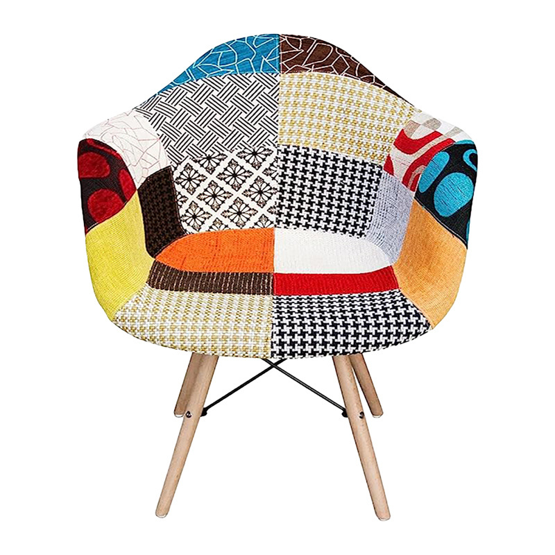 Living dinning room chair armchairs Luxury French Patchwork modern leisure Fabric Scandinavian wood leg dining chairs