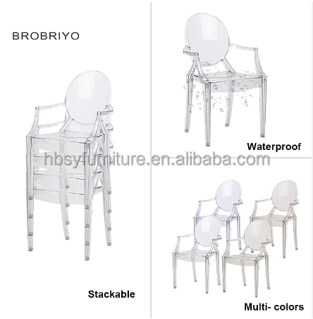 Transparent Pink Color Modern Acrylic Stacking Kitchen And Dining Room Arm Resin Ghost Chair