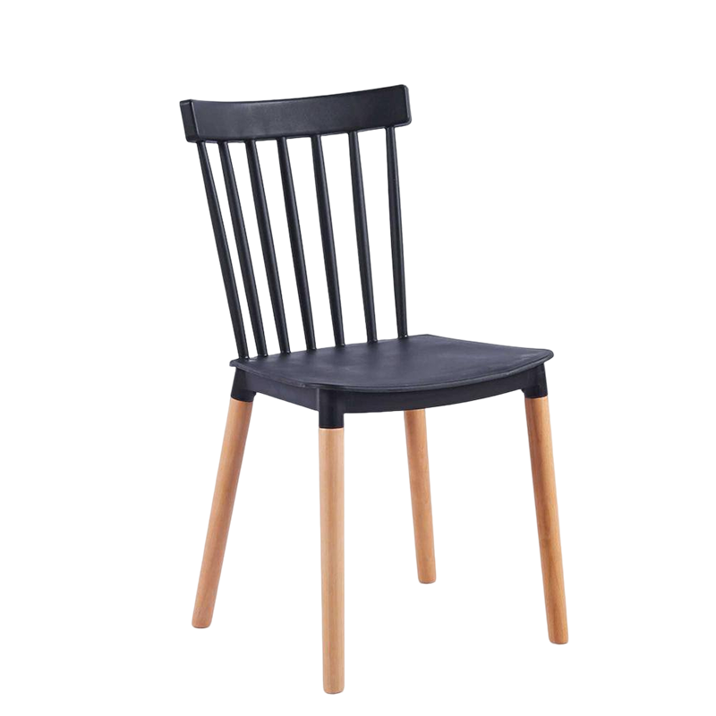 Black Spindle Back Dining Chairs Set of 4, Plastic Armless Side Chairs for Kitchen Living Room