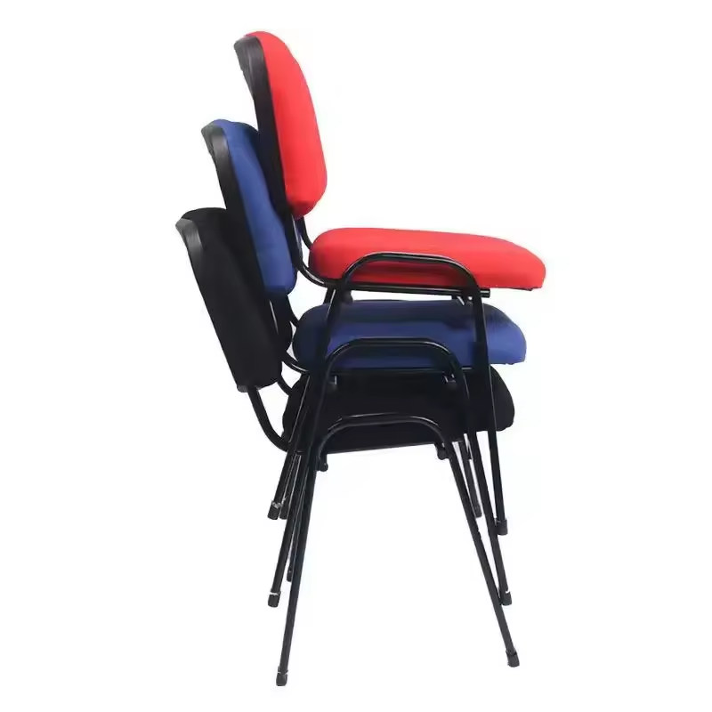 China Manufacturer Metal Frame Navy Blue Fabric Student Chair Conference Training Stacking Office Chair