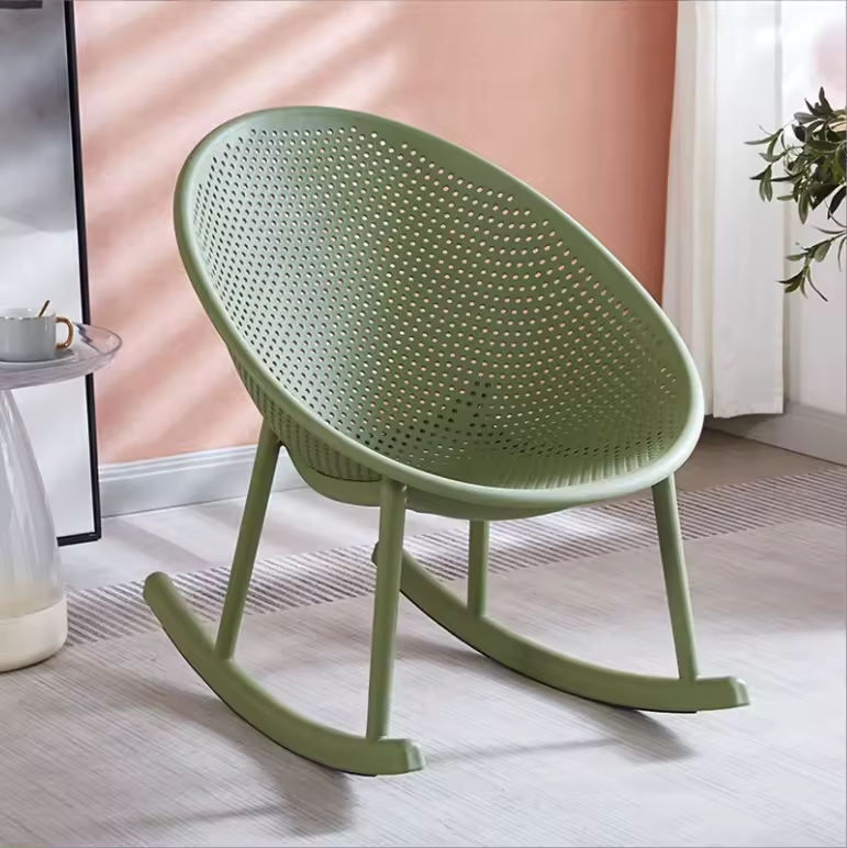 Wholesale Nordic furniture Round shape web plastic curved backrest plastic rocking chairs for restaurant leisure chairs