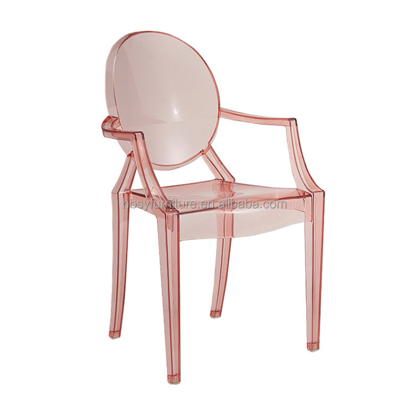 Transparent Pink Color Modern Acrylic Stacking Kitchen And Dining Room Arm Resin Ghost Chair