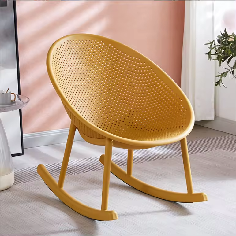 Wholesale Nordic furniture Round shape web plastic curved backrest plastic rocking chairs for restaurant leisure chairs