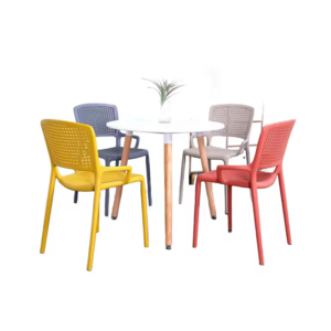 Stackable and durable colored plastic armchairs for indoor and outdoor use