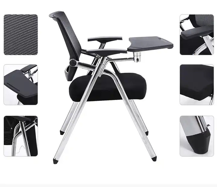 Wholesale modern office folding stool black stackable ergonomic school training chair with writing board or table attached