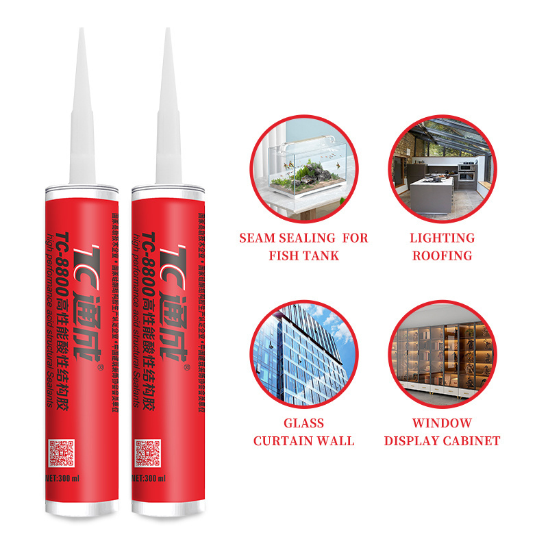 TC-8800 Factory Direct Acidic structural silicone sealant liquid rubber waterproof sealant 300ml for aquarium