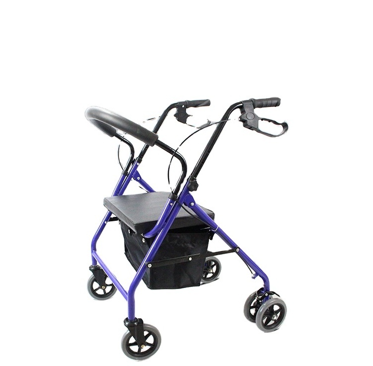 2023high quality  Old person shopping cart four wheel walking walker with wheel seat folding sitting cane