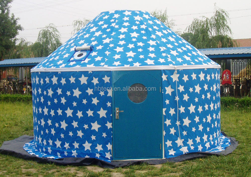 blue  color with star winter season Mongolian Yurts 4m-8m cotton canvas yurt for sale