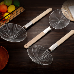 22 24 26 28cm Wire Skimmer stainless steel Strainer Colander with wooden handle