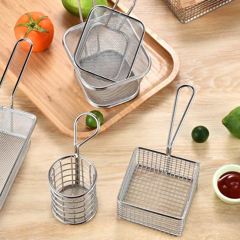 Hot Sale Kitchen Deep Round Square Stainless Steel Fryer Wire Mesh French Frying Basket