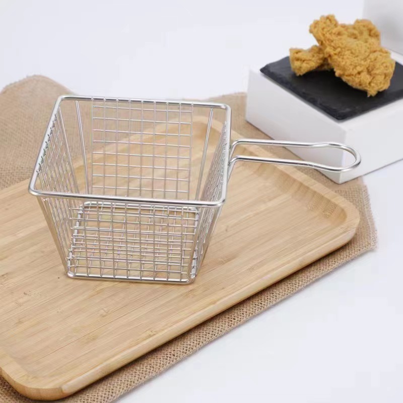 Hot Sale Kitchen Deep Round Square Stainless Steel Fryer Wire Mesh French Frying Basket