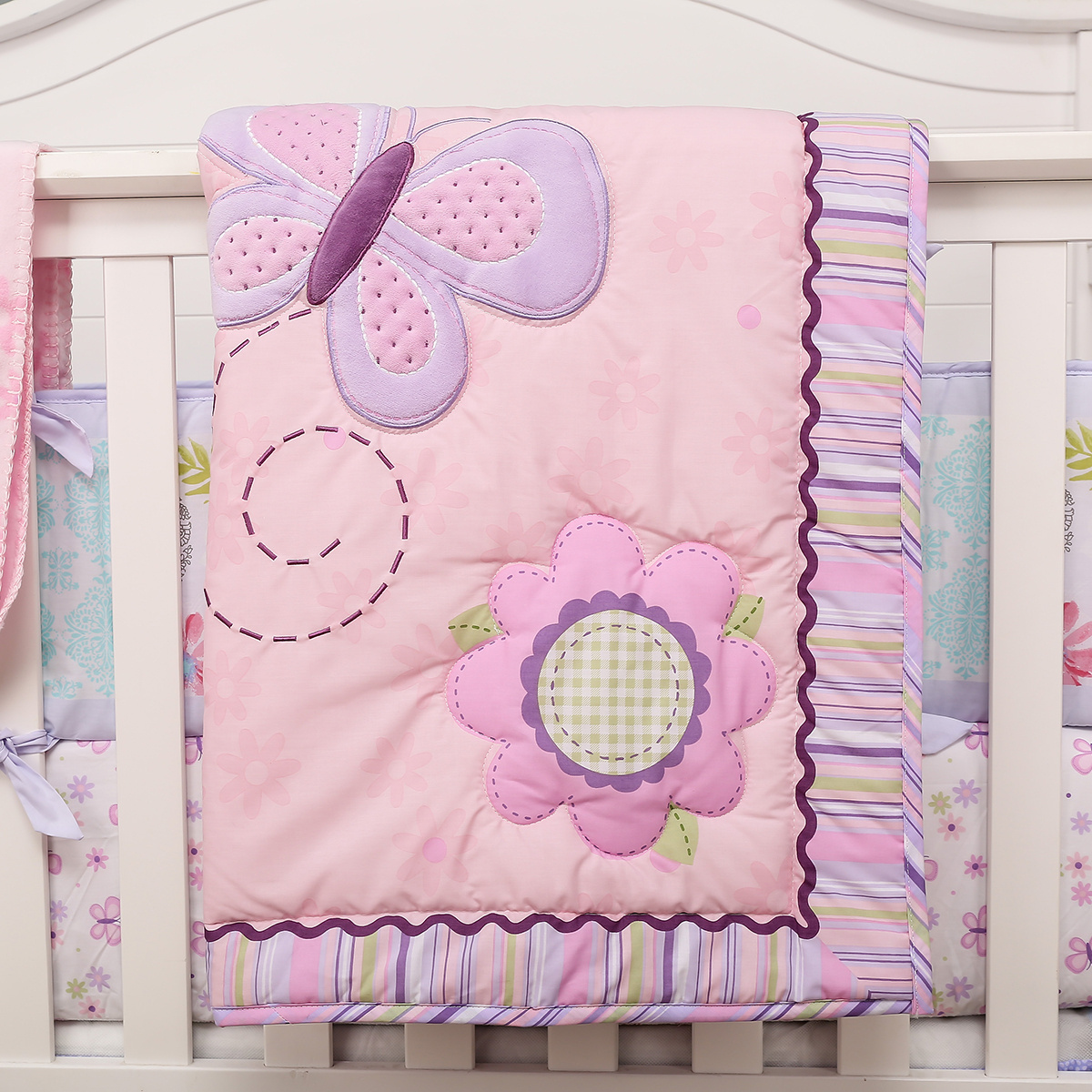 Baby Pink Nursery Crib Bedding Sets Elephants & Puppy Girls include quilt crib from factory can do OEM