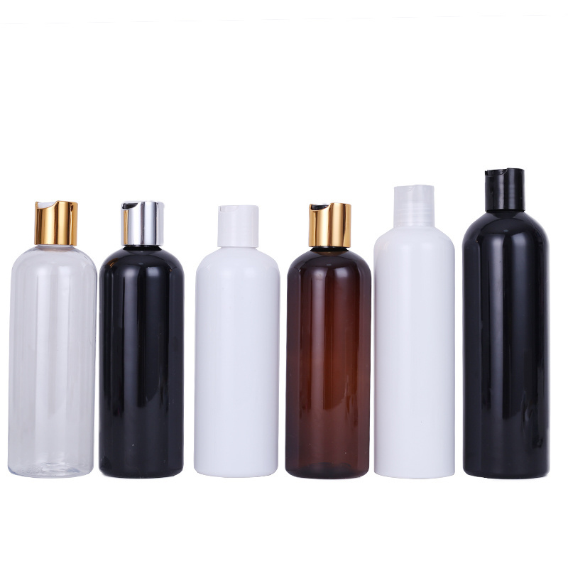 Empty Shampoo Lotions Package 50ml 100ml 150ml 250ml 300ml clear amber blue green white PET Plastic Bottles with Press Disc Cap