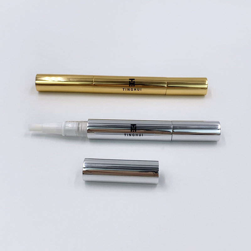 Manufactory High Quality Empty Twist Cosmetic Pen Shining Gold Package Nail Polish Gel Pen Nail Care Applicator With Brush