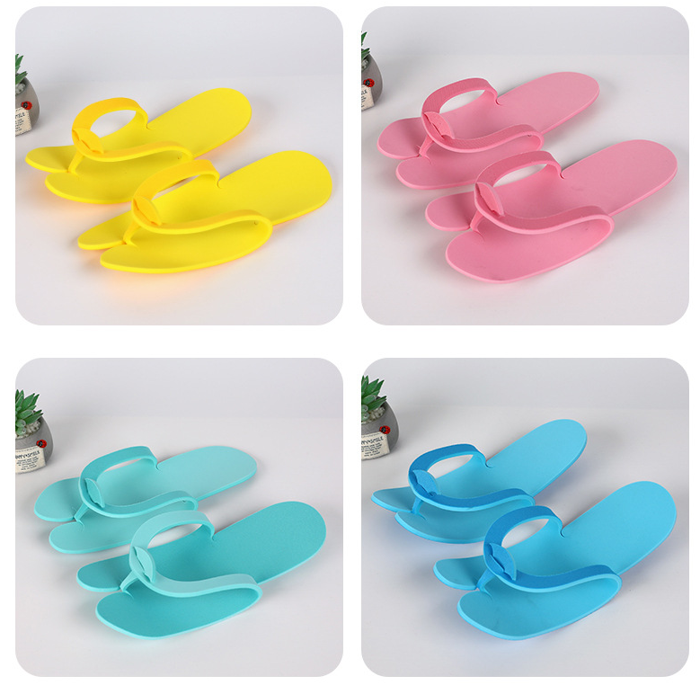 Custom Logo Single Use Sponge EVA Slippers Anti-slip Pedicure Hotel Disposable Flip Flop Pedicure Slippers for Nail Beauty Salon