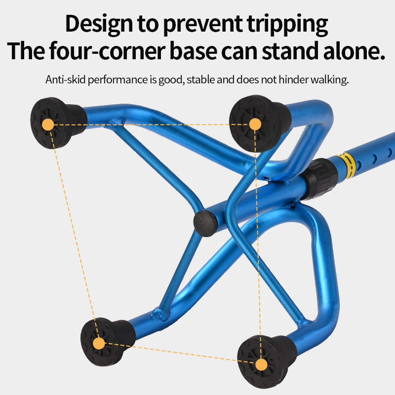 High-load adjustable aluminum alloy four-legged crutch for assisting the elderly to use crutches