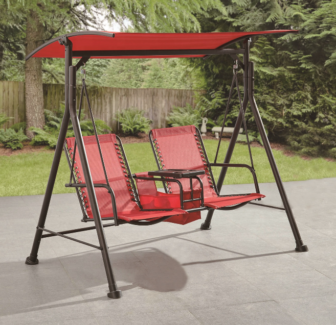 Two-seater outdoor swing deluxe model with tea table supply courtyard Tslin two-seater swing deluxe model