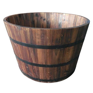 Bulk Brown Round Wood Barrel Planter Large Flower Pots