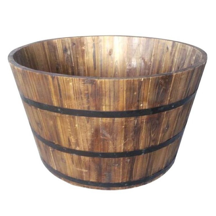 Bulk Brown Round Wood Barrel Planter Large Flower Pots