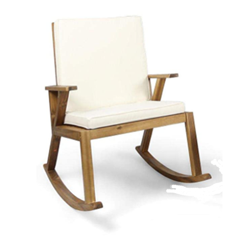 2022 Hot Sale Factory Price Wholesale Outdoor Wood Rocking Chair Chat Set with Cushion Two Chairs Plus One Table