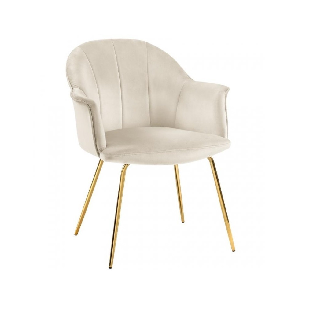 Cream Arm Chairs Luxury Accent Chairs Furniture Living Room Velvet Dining Room Chairs Modern With Metal Leg