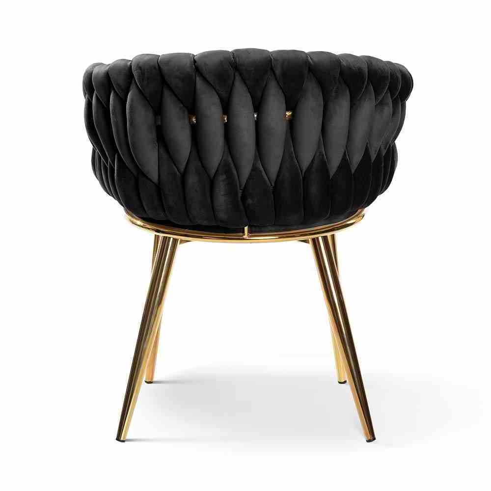 Comfortable Modern Upholstered Wave Dining Chair Armchair Dining Black Painting Metal Velvet Dining Chair With Gold Legs