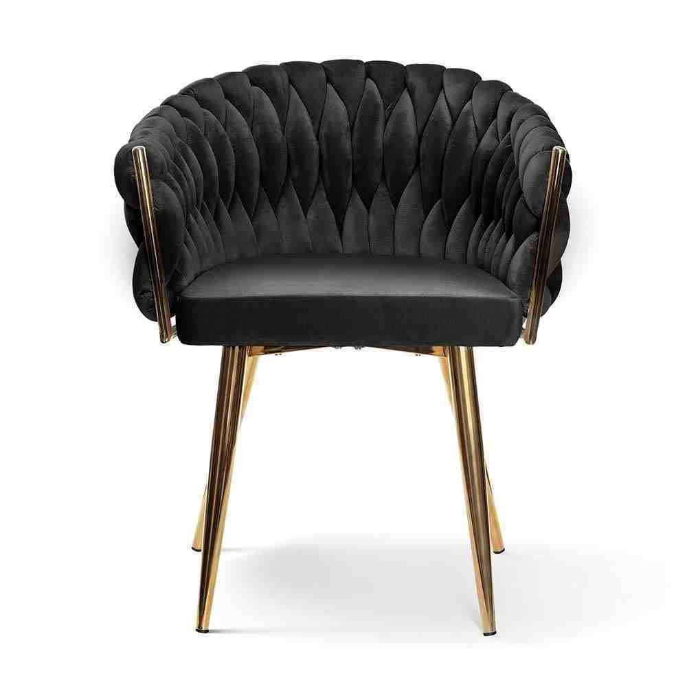 Comfortable Modern Upholstered Wave Dining Chair Armchair Dining Black Painting Metal Velvet Dining Chair With Gold Legs