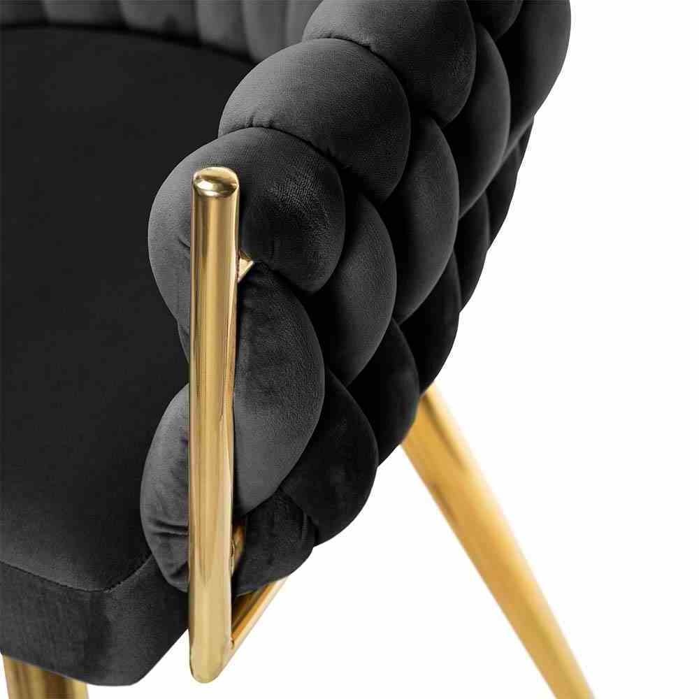 Comfortable Modern Upholstered Wave Dining Chair Armchair Dining Black Painting Metal Velvet Dining Chair With Gold Legs